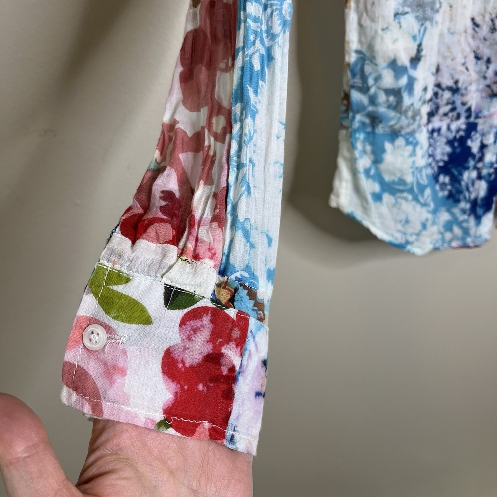 Women Button Down Shirt Patchwork Pattern Art To … - image 4